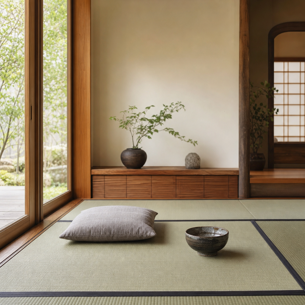 Meditation room with natural Tatami flooring