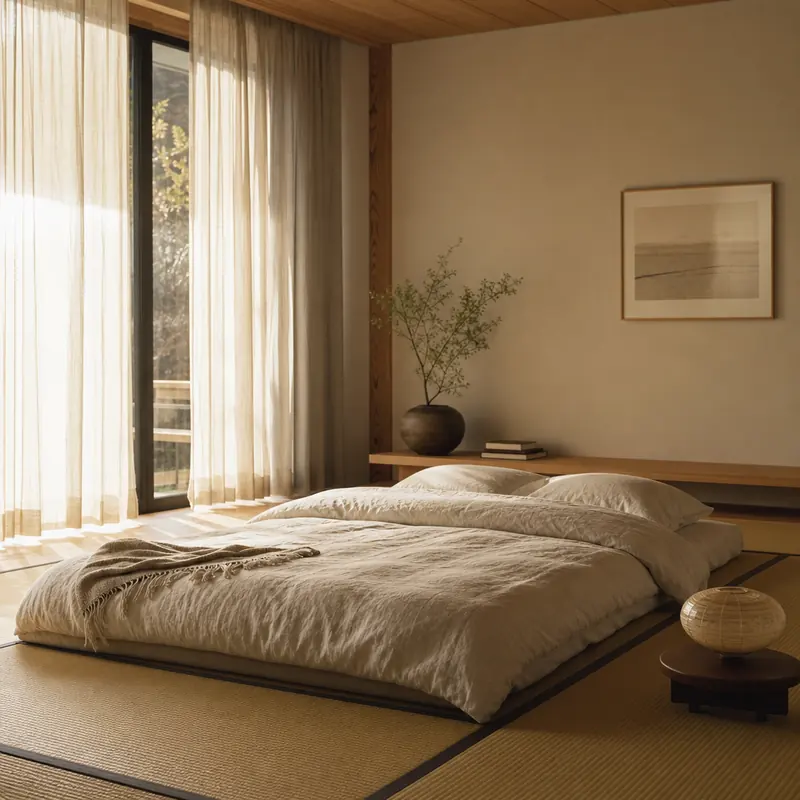 Minimal bedroom with Tatami flooring