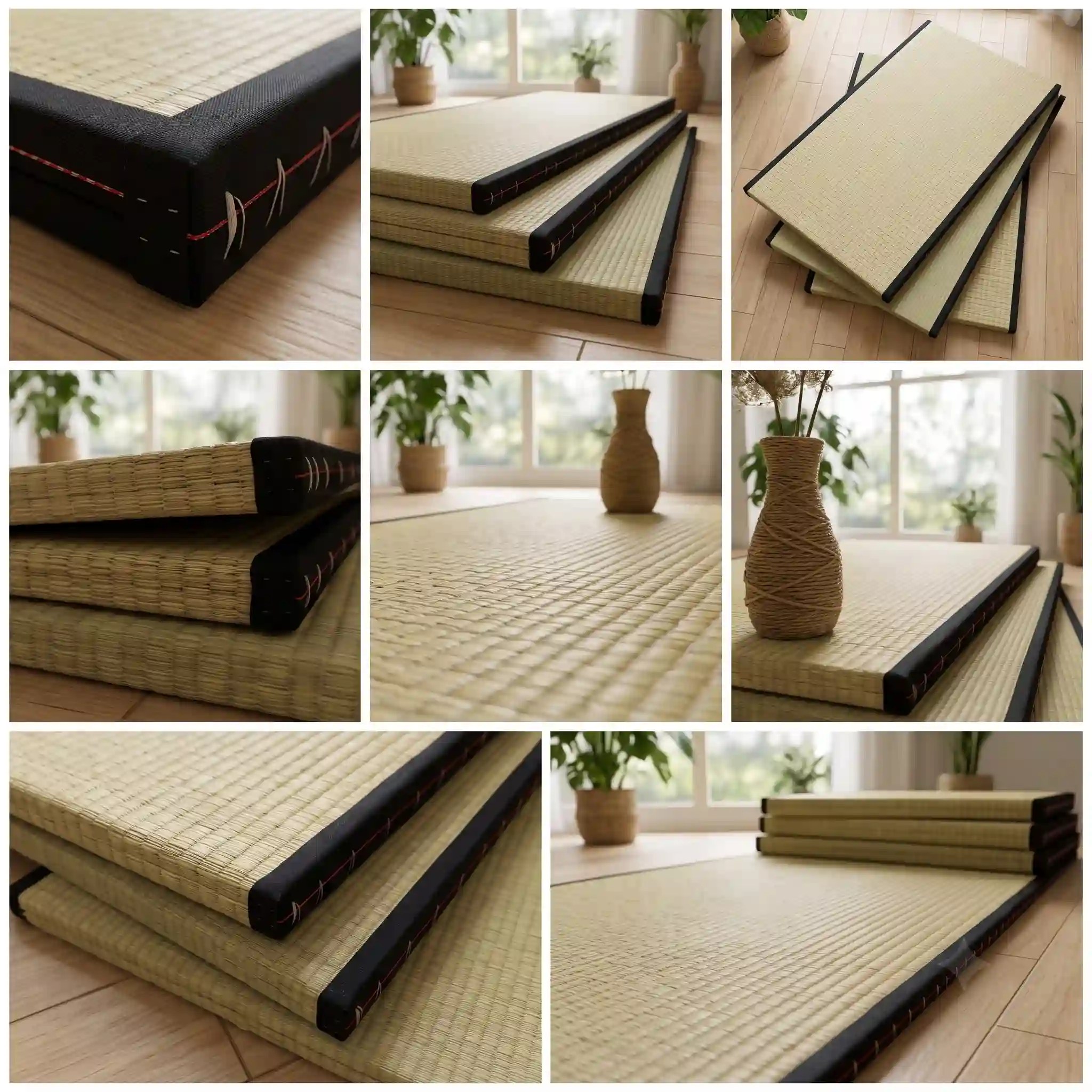 Japanese Igusa Tatami Floor Mat — Natural woven rush grass (igusa) with fabric heri border tatami mat
