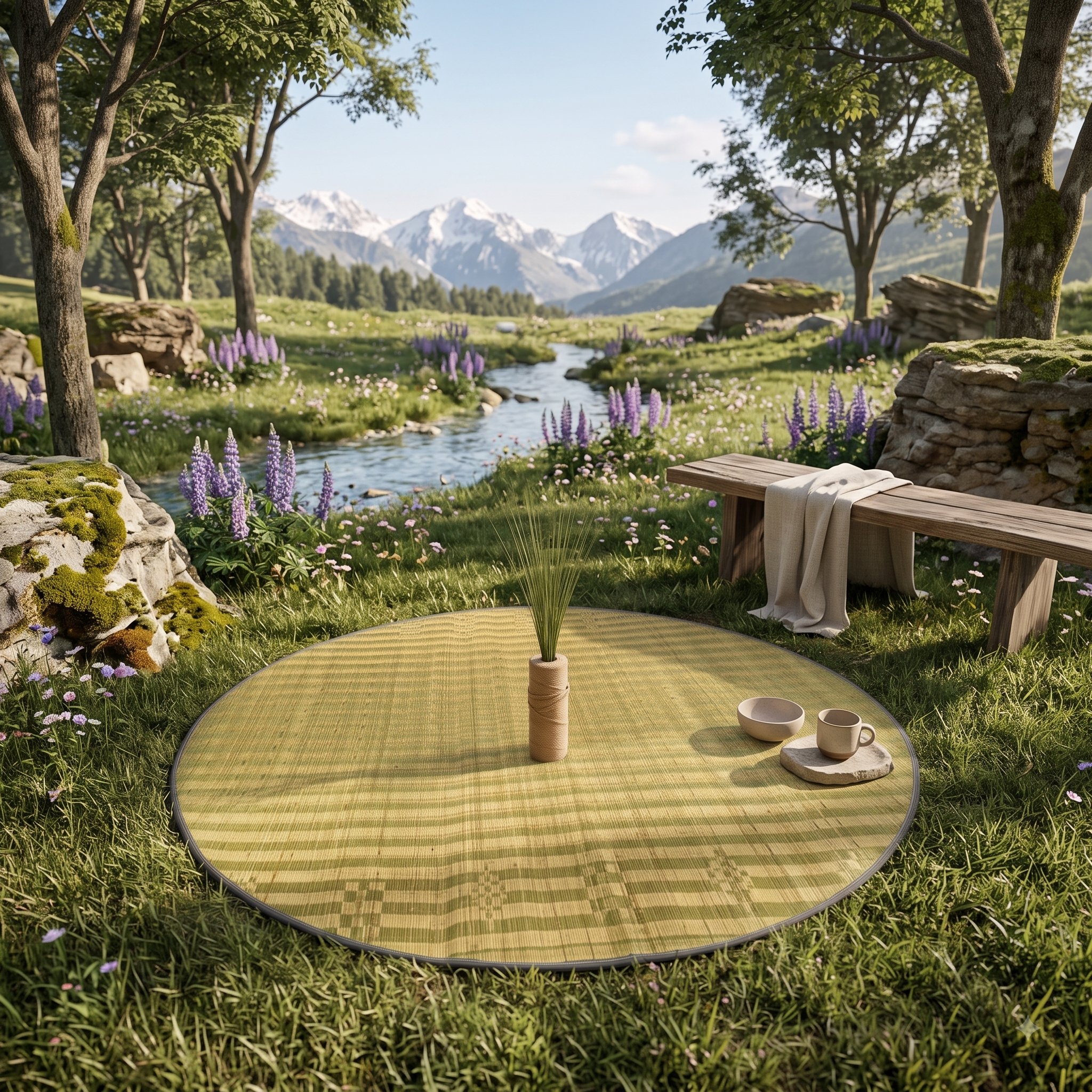 Japanese Round Tatami Floor Mat — Natural Madurkathi river grass tatami mat